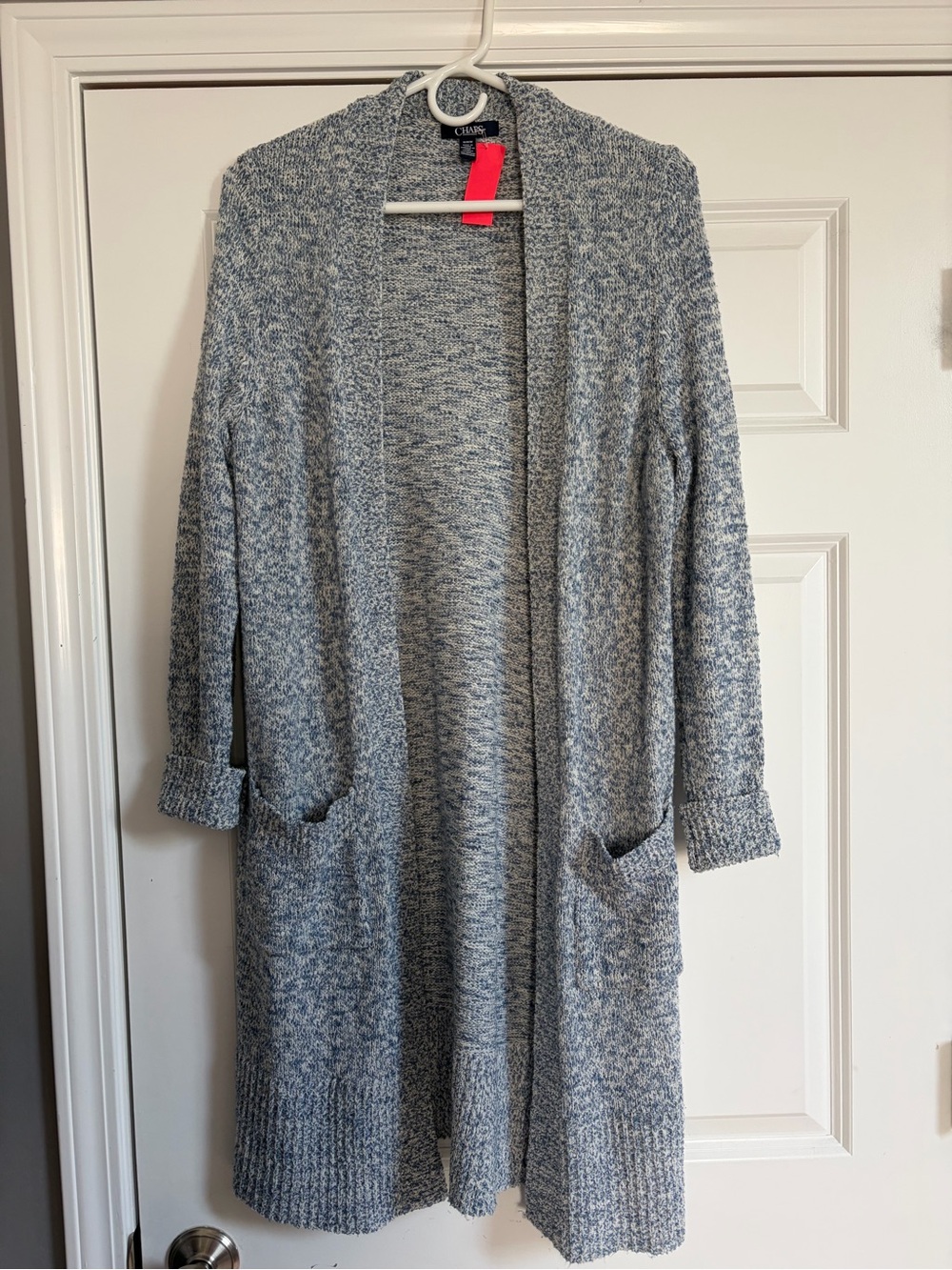 Chaps Women's Open-Front Blue Gray Long Cardigan Sweater Sz M